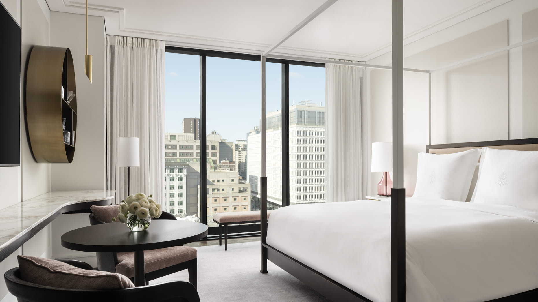 Four Seasons Hotel Montreal luxury hotels in Montreals bedroom with city views